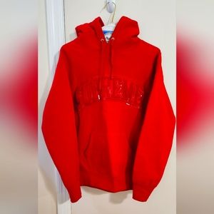 Red Supreme hoodie in size small
